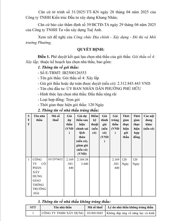 Loại cùng một đối thủ, Trường Hải trúng 2 gói thầu tại UBND phường Phú Hữu - Hình 2 Loai cung mot doi thu, Truong Hai trung 2 goi thau tai UBND phuong Phu Huu-Hinh-2