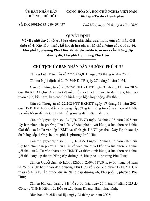 Loại cùng một đối thủ, Trường Hải trúng 2 gói thầu tại UBND phường Phú Hữu Loai cung mot doi thu, Truong Hai trung 2 goi thau tai UBND phuong Phu Huu