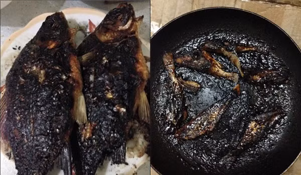 Chiếm phần nhiều có lẽ là rán cá quá lửa hay để quá lâu khiến con cá cháy thui hai mặt.