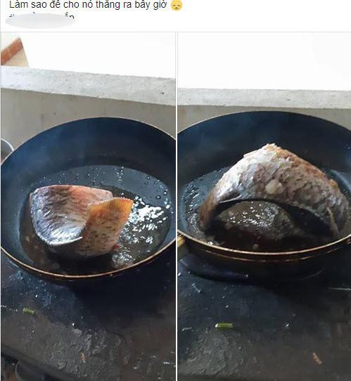 Một chàng trai lại tiếp tục làm khó cư dân mạng khi khoe tác phẩm cá rán bị uốn cong như cây cầu. Ảnh: Tổng hợp