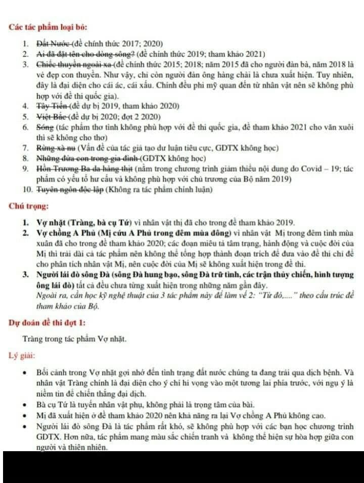 Dựa vào phương pháp loại trừ, đề văn tốt nghiệp THPT 2021 được chú trọng vào nhiều tác phẩm như Vợ Nhặt, Vợ chồng A Phủ,..tuy nhiên đây chỉ là hình thức tham khảo.