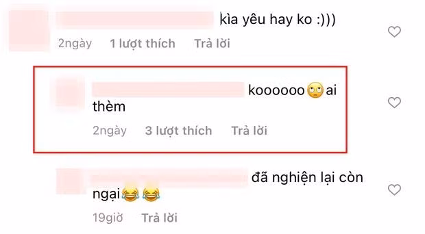 Dòng bình luận dù ngắn gọn đã gây chú ý đến người hâm mộ, hầu hết ai cũng cho rằng cô nàng đang hờn dỗi. Ngay lập tức cô nàng bị netizen trêu lại: "Đã nghiện lại còn ngại".
