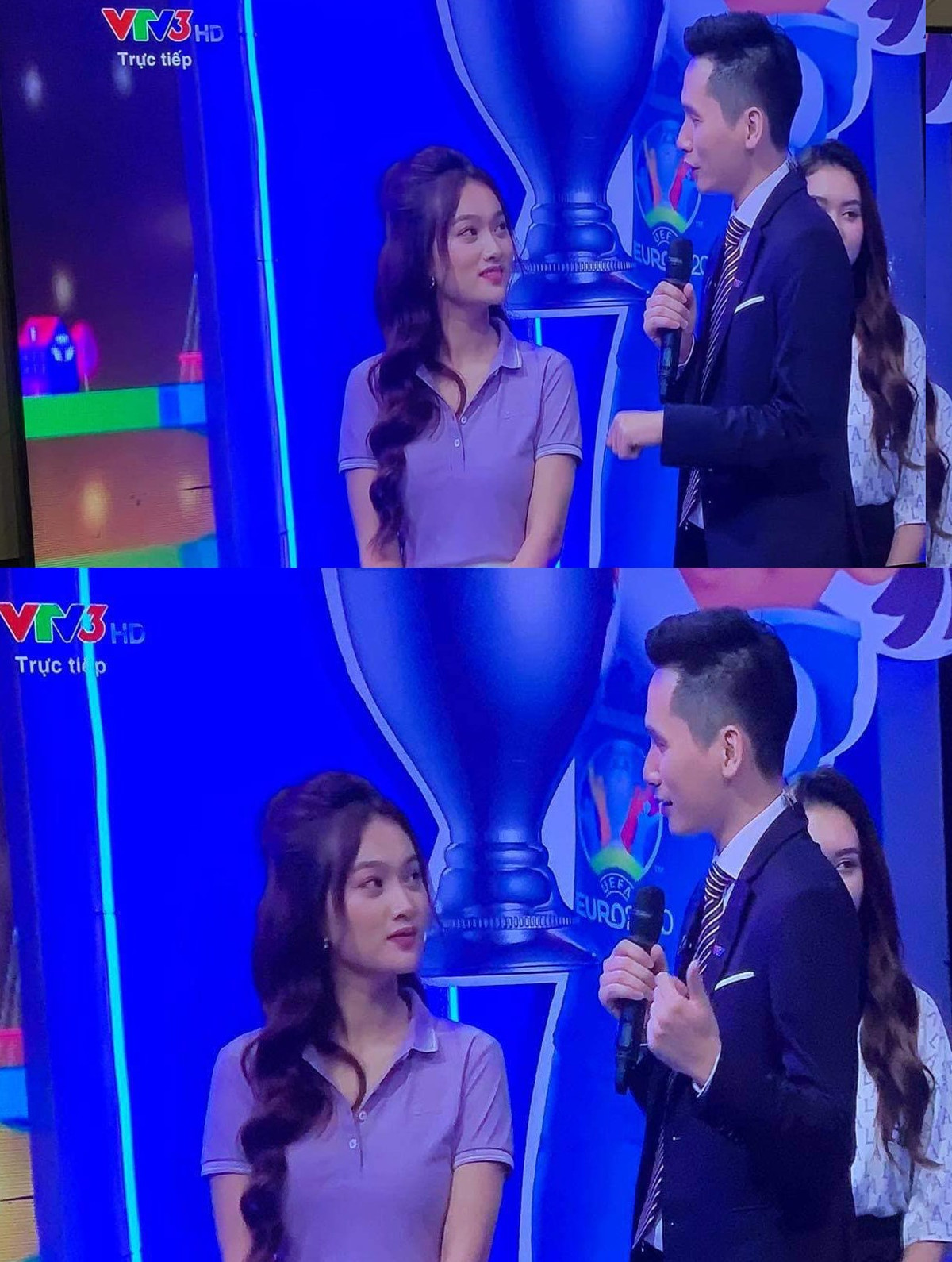 Trước trận đấu chung kết Euro 2020 giữa đội tuyển Anh và Italia, hình ảnh của cô gái xinh đẹp bình luận bóng đá trên truyền hình gây chú ý, được chia sẻ trên mạng xã hội.