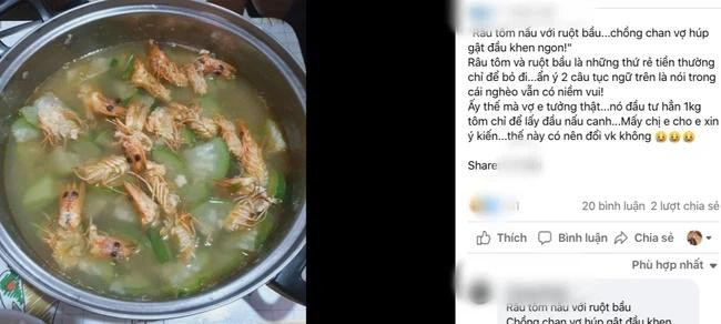 Câu chuyện nấu món canh đúng câu "râu tôm nấu với ruột bầu" vừa được chính người chồng chia sẻ lên MXH mới đây đã khiến netizen được phen cười nghiêng ngả.