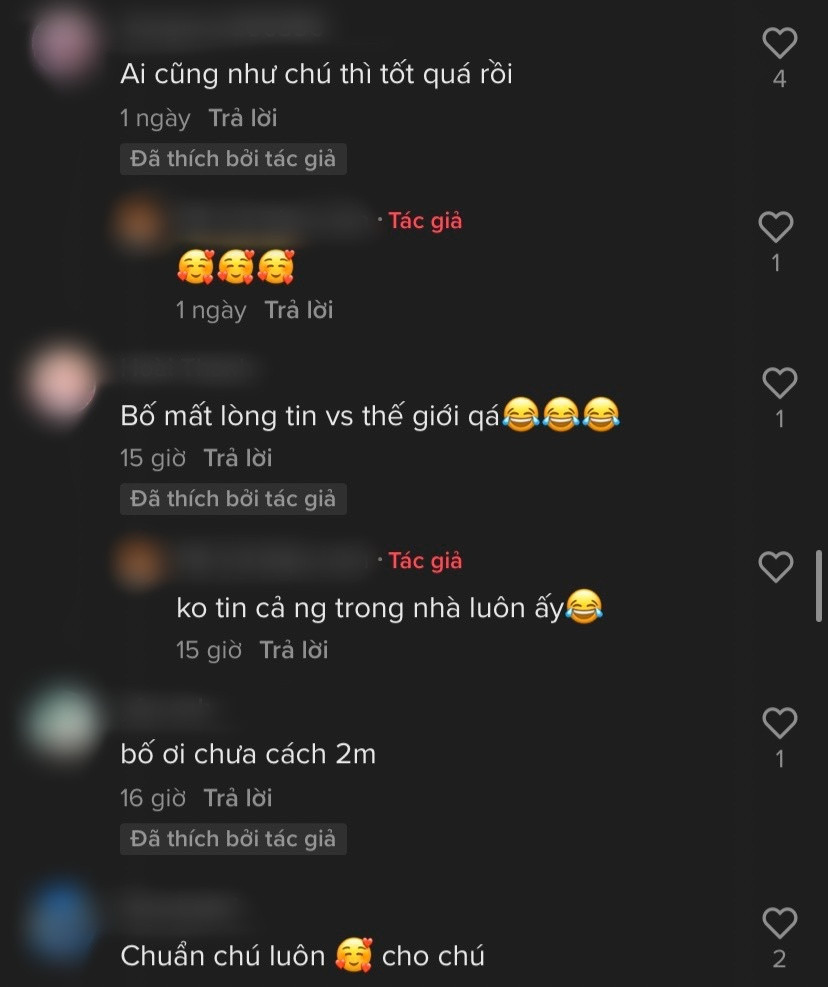 Phần lớn netizen đều khen ngợi cho ý thức chấp hành quy định chống dịch của ông bố và để lại những bình luận hóm hỉnh: "Ông bố mẫu mực, người đàn ông của năm", "Thời buổi dịch bệnh, không biết đâu mà lần, đến vợ con cũng phải cảnh giác thôi!",...