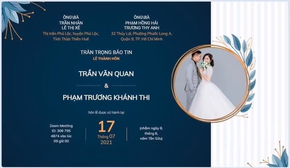 Cô dâu vẫn mặc áo dài đỏ xinh đẹp, duyên dáng, chú rể mặc vest lịch lãm. Bàn thờ gia tiên, không gian tiệc cưới được chuẩn bị chu đáo…Tuy nhiên không gian tiệc cưới chỉ có cô dâu, chú rể.