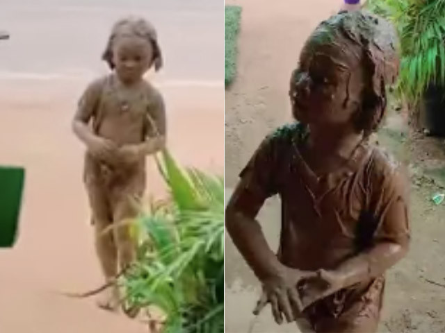 Sau khi trở về nhà với hình dạng lấm lem bùn đất, người nhà của cô bé này cũng phải bật cười, đồng thời không quên quay lại clip rồi đăng tải lên MXH.