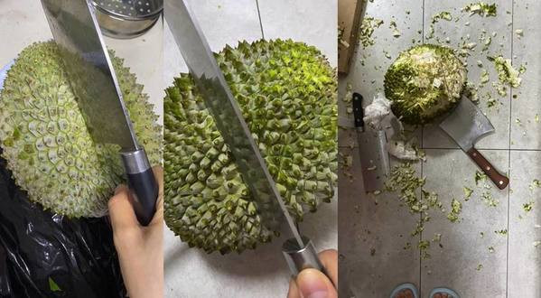 Trên mạng xã hội netizen cũng được chứng kiến nhiều cách bổ hoa quả không kém phần độc lạ, như màn bổ sầu riêng của anh chàng này.