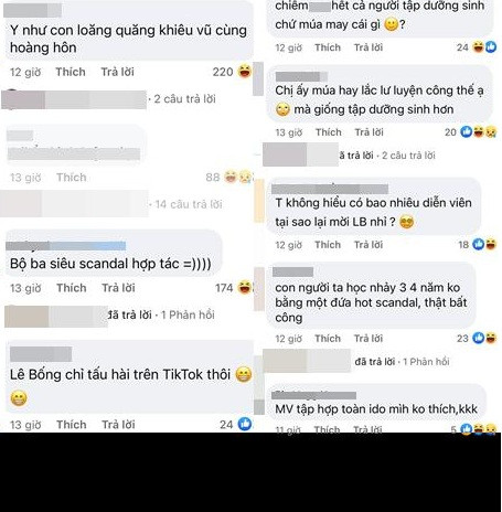 Phần lớn bình luận để lại đều chê điệu múa mà Lê Bống thể hiện: "lên đồng", "tập dưỡng sinh","loăng quăng khiêu vũ cùng hoàng hôn", "đang tập gym chứ không phải múa" "xin đừng gọi đây là MÚA",...