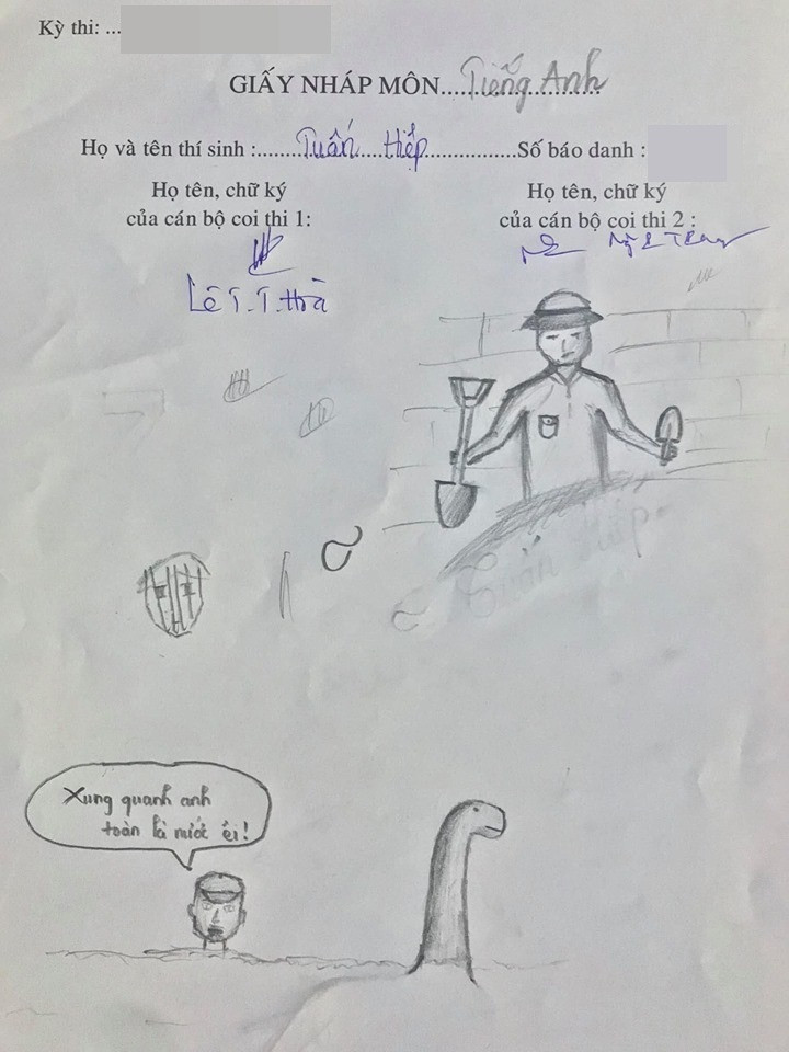 Những bức vẽ trên giấy nháp này đến từ các họa sĩ không chuyên trong phòng thi.