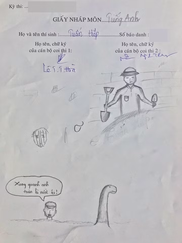 Những bức vẽ trên giấy nháp này đến từ các họa sĩ không chuyên trong phòng thi.