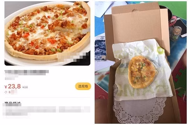 Một du học sinh tiết kiệm tiền tiêu vặt để mua chiếc pizza và nhận lại được một chiếc bánh bé xíu lại còn méo mó. Ảnh: Tổng hợp
