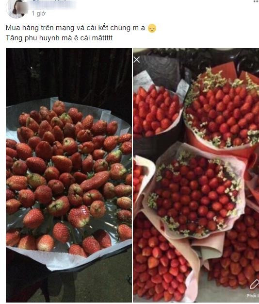 Cô gái mua bó hoa làm từ những quả dâu tây tặng mẹ nhưng nhận về toàn quả hư hỏng, dập nát.