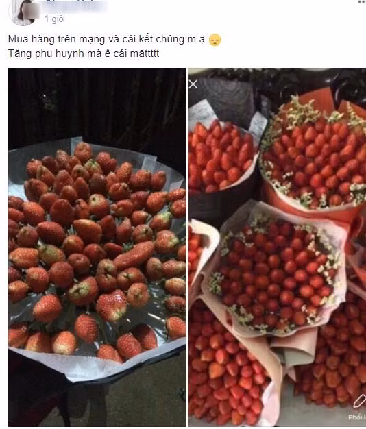 Cô gái mua bó hoa làm từ những quả dâu tây tặng mẹ nhưng nhận về toàn quả hư hỏng, dập nát.