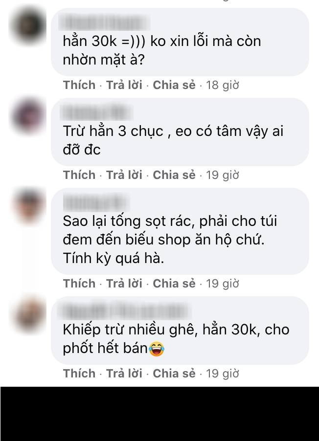 "Chỗ này mấy tỉ phốt rồi, vẫn đông người mua thế nhỉ", "Khiếp trừ nhiều ghê, hẳn 30 ngàn, cho phốt hết bán", "Sao phải tống sọt rác, phải cho túi đem đến biếu shop ăn hộ chứ",...là những bình luận bức xúc của cư dân mạng.