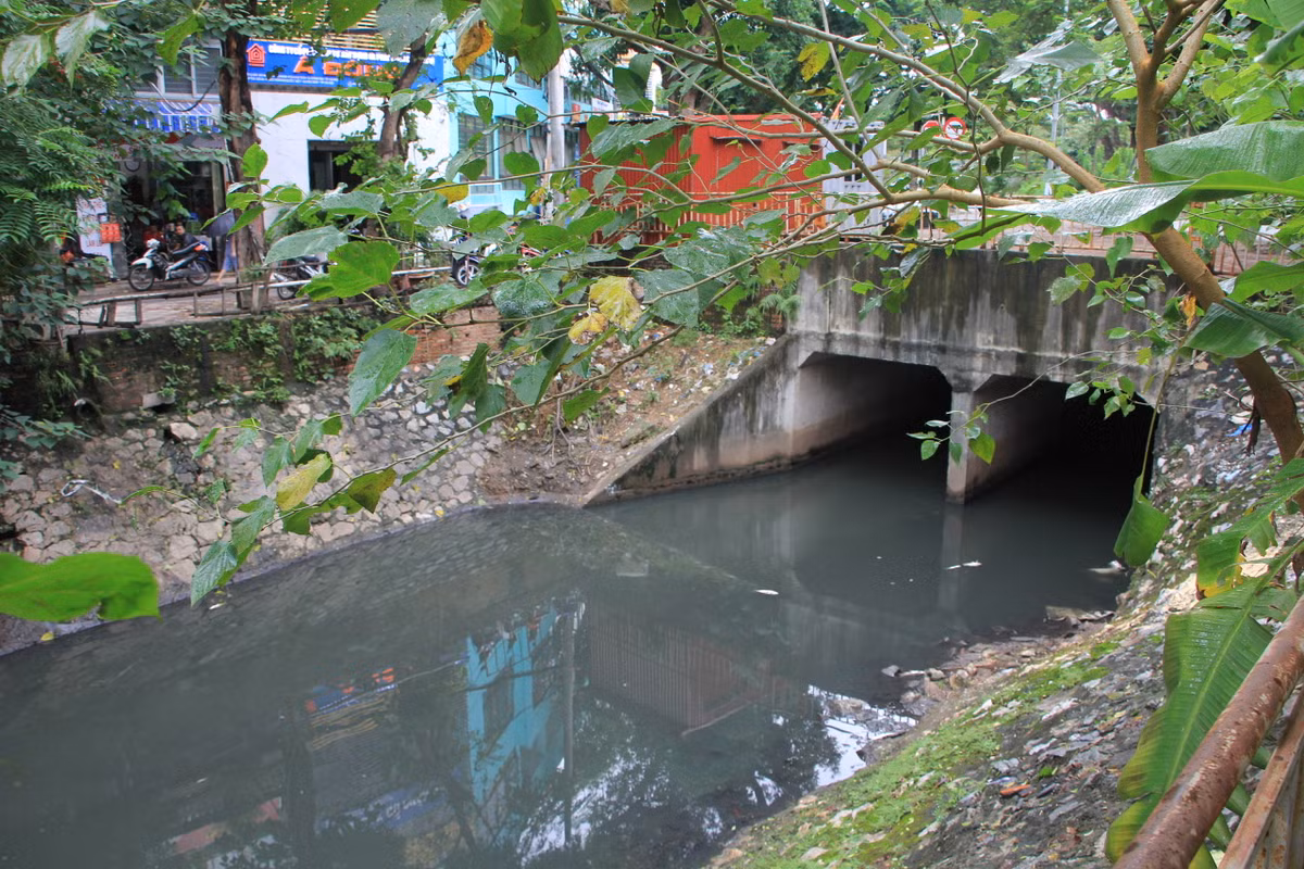 Nước đen quánh, hôi thối từ đầu nguồn Hoàng Quốc Việt.