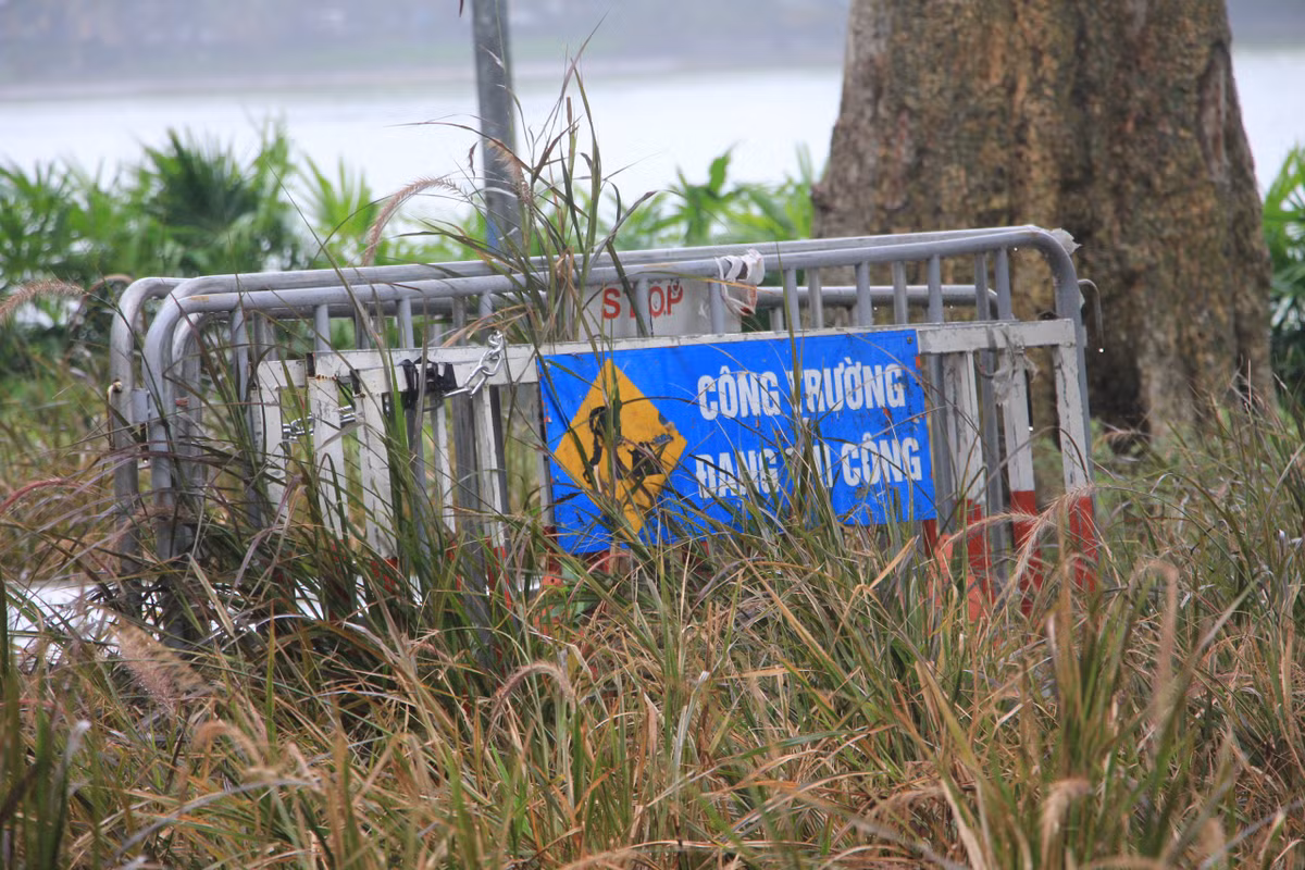 Những hàng rào chắn do để lâu ngày nên đã bị cỏ dại mọc bao phủ.