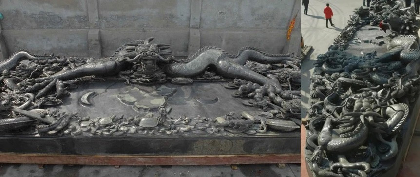 Kiệt tác điêu khắc được các nghệ nhân tạo hình như một nghiên mực khổng lồ với bên trên chạm khắc 56 con rồng tượng trưng cho 56 dân tộc của Trung Quốc. Ngoài ra còn có hình ảnh những con rùa. Về sau, tảng đá quý hiếm này được công nhận là di sản văn hóa phi vật thể thế giới và phá kỷ lục Guinness về tảng đá mực lớn nhất và đẹp nhất.