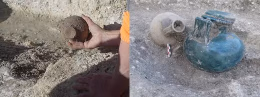 Ngoài đồ trang sức, bên trong quan tài của người phụ nữ còn có 4 chiếc đèn dầu, 2 lọ thủy tinh có thể được dùng để đựng dầu thơm.