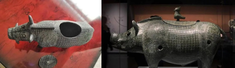 Qua kiểm tra, giới nghiên cứu nhận định hiện vật nặng 30 kg chế tác hình con lợn đực, phần lưng có nắp, miệng có răng dài đưa ra hai bên, trông rất hung dữ và khá giống hình ảnh loài lợn rừng trong thực tế. Trên thân lợn còn có hoa vân vảy kỳ lân, họa tiết mặt thú.