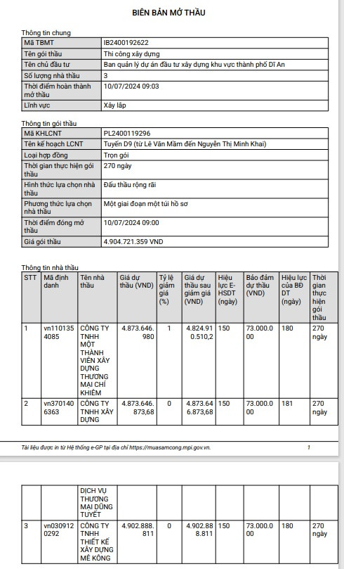 Bình Dương: 3 công ty cạnh tranh gói thầu 4,9 tỷ tại Dĩ An Binh Duong: 3 cong ty canh tranh goi thau 4,9 ty tai Di An