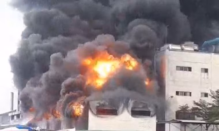 Ngọn lửa kinh hoàng bao trùm công ty suốt nhiều giờ.