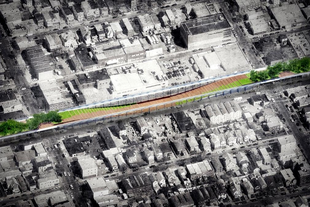 Dự án Cầu lộn ngược của Nooyoon sử dụng một cây cầu bị lật để kết nối các không gian trên mặt đất với những người ở trên. Ảnh: BYCS.