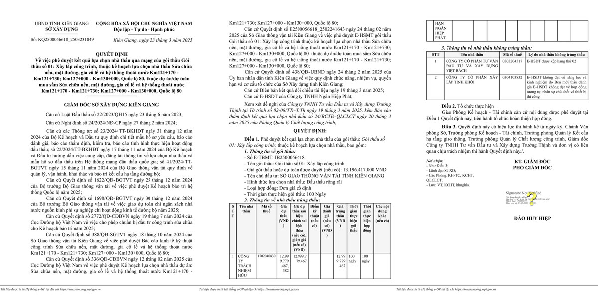 Kiên Giang: Ai sẽ thi công gói thầu sửa chữa đường hơn 13 tỷ Kien Giang: Ai se thi cong goi thau sua chua duong hon 13 ty