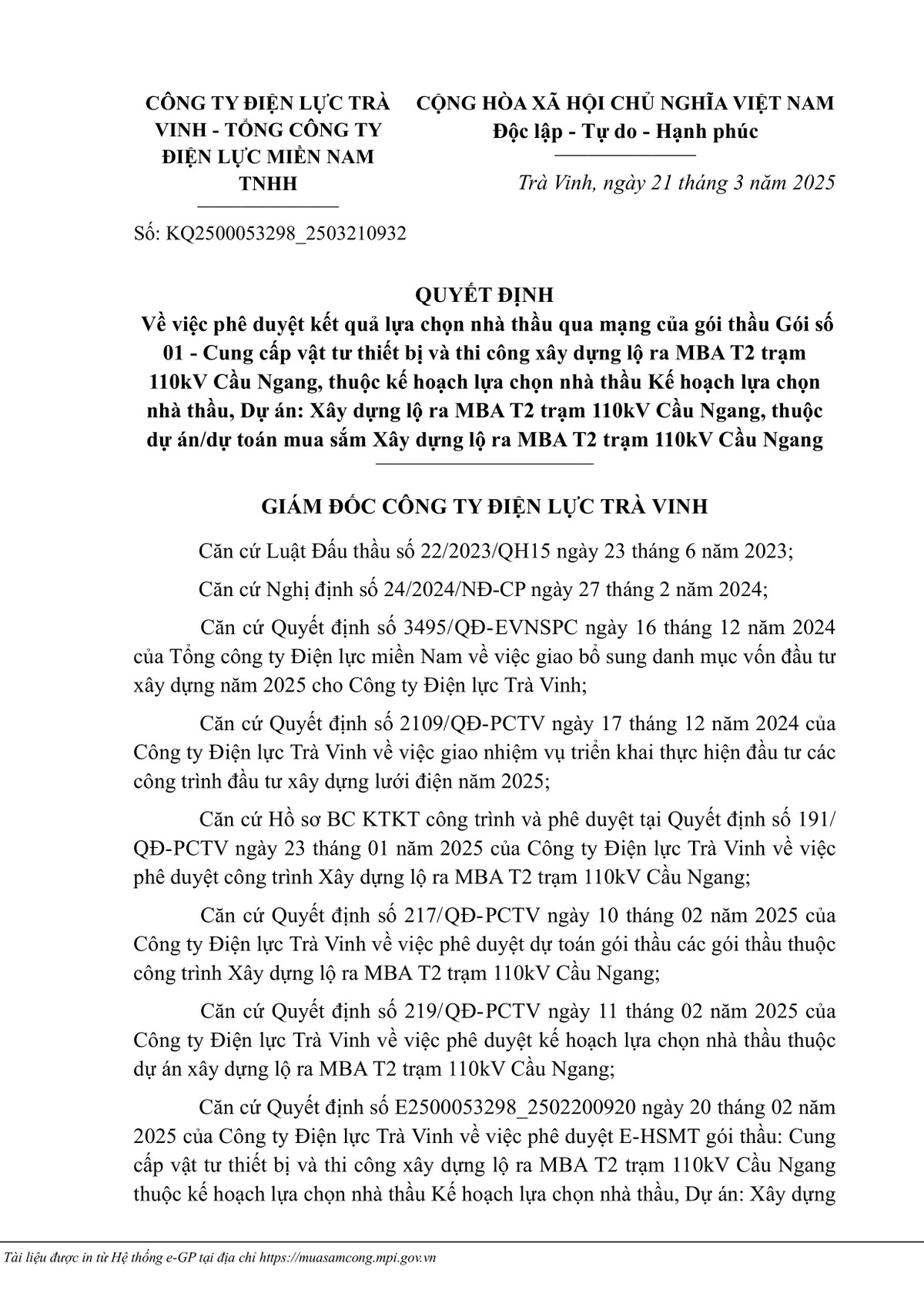 2 gói cung cấp thiết bị cho Điện lực Trà Vinh về tay Cty Bách Khoa 2 goi cung cap thiet bi cho Dien luc Tra Vinh ve tay Cty Bach Khoa