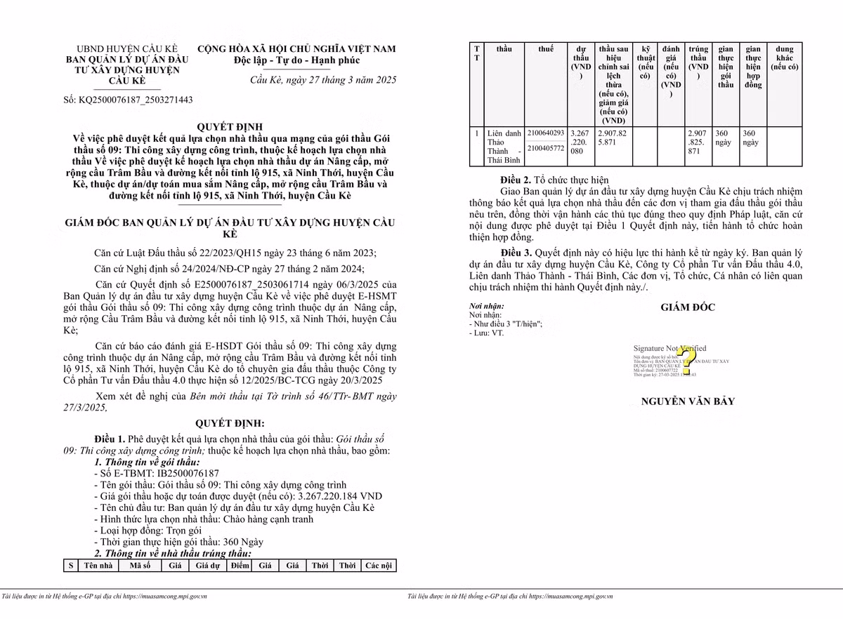 Tra Vinh: Lien danh 2 thanh vien trung thau nang cap cau Tram Bau