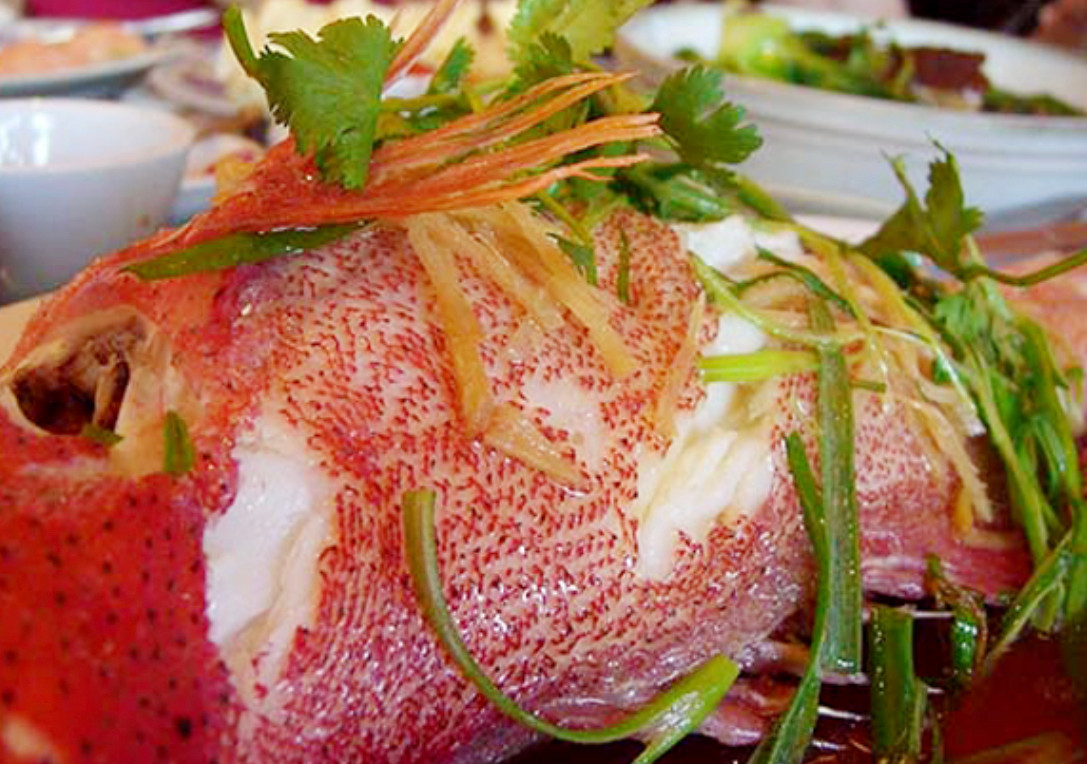 Cá hấp với gừng, hành bào, nước tương, vừa chín tới, sẽ có lớp da đỏ tươi béo giòn, thớ thịt trắng phau cùng mùi hương thơm lừng hấp dẫn khứu giác lẫn vị giác. Ngoài ra, món cá mú chiên sốt me cũng là một lựa chọn rất hấp dẫn dành cho các thực khách.