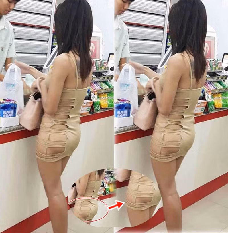 Cô gái Thái Lan vô tư mặc váy rách tả tơi đi siêu thị.