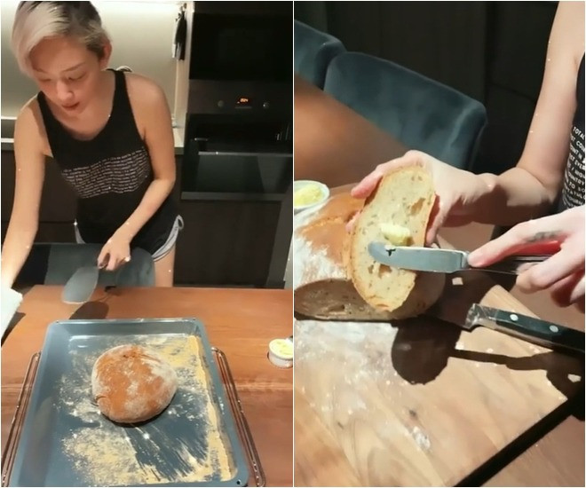 Nữ ca sĩ còn trổ tài làm bánh mì nguyên cám “healthy” cho gia đình.