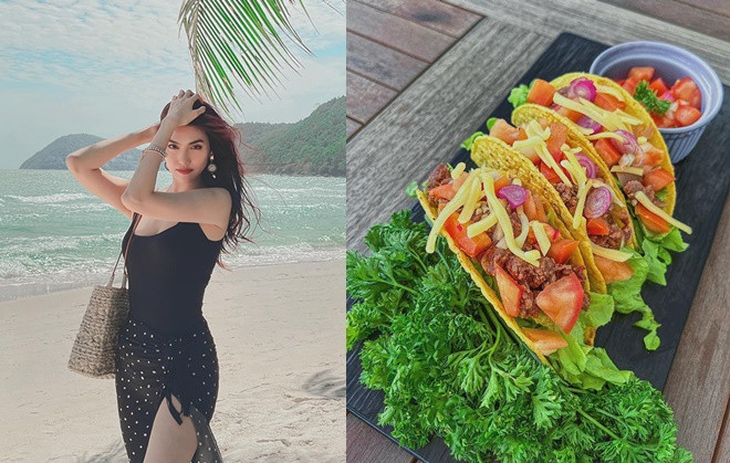 Trong thời gian nghỉ dịch, Lan Khuê thường xuyên vào bếp trổ tài nấu nướng các món ngon chiêu đãi gia đình. Mới đây, chân dài làng mẫu khiến người hâm mộ trầm trồ khi tự tay làm món Tacos đặc trưng của người Mexico trông cực hấp dẫn.