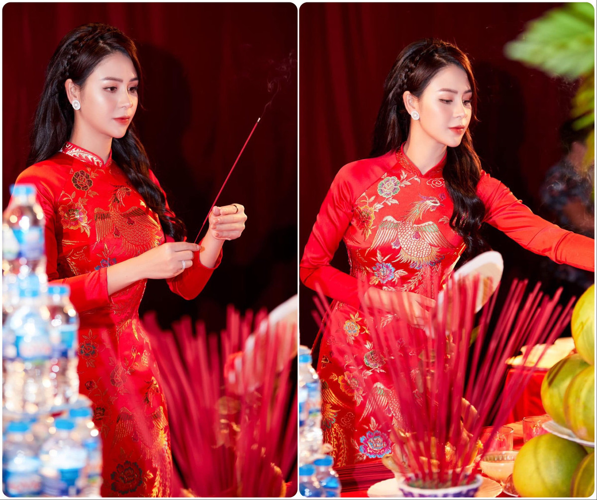 Những ngày cuối năm, diễn viên Thu Trang cũng nền nã trong tà áo dài truyền thống rực rỡ.