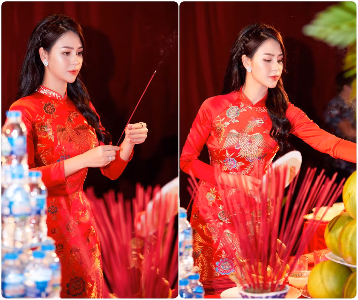 Những ngày cuối năm, diễn viên Thu Trang cũng nền nã trong tà áo dài truyền thống rực rỡ.