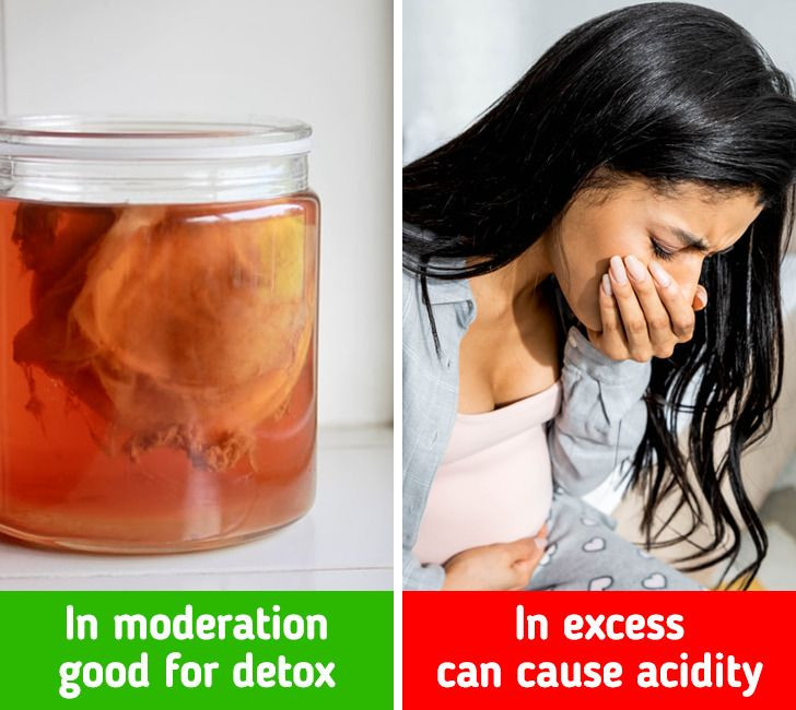 Kombucha là một loại trà ngọt lên men có chứa nhiều chất chống oxy hóa và men vi sinh. Thức uống này được coi là một loại siêu thực phẩm lành mạnh và là đồ uống giải độc. Tuy nhiên, kombucha không phải là thức uống có lợi cho những người có hệ thống miễn dịch kém do nó chứa các loại vi khuẩn và nấm men khác nhau. Uống quá nhiều kombucha có thể gây khó chịu trong dạ dày, ợ chua. Chưa kể, loại trà này có chứa lượng đường cao, uống nhiều cũng gây tăng cân.