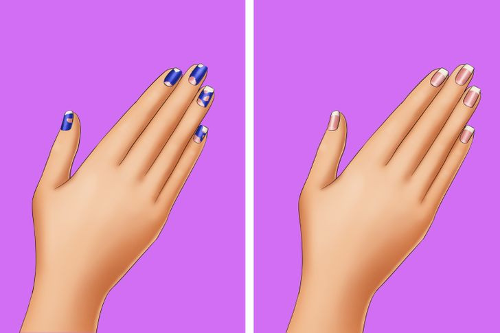 Vùng móng vừa tẩy sơn: Hầu hết các chất tẩy sơn móng tay đều bao gồm axeton, một hóa chất có thể làm khô móng tay và lớp biểu bì của bạn nếu sử dụng quá thường xuyên. Đó là lý do tại sao bạn có thể dùng xịt khử mùi khi tẩy móng tay. Chỉ cần xịt khử mùi lên móng tay và sau đó dùng bông tẩy trang chà sạch lớp sơn. Có thể sẽ mất nhiều thời gian hơn so với dùng aceton nhưng cách này sẽ hạn chế khô da, khô móng. Ảnh: BS.