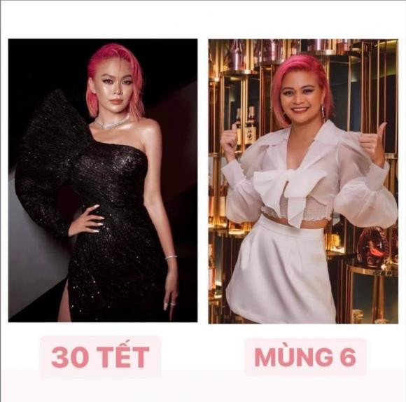 Mâu Thủy lại đăng ảnh của mình khác nhau giữa 30 Tết và mùng 6. Nhiều người thắc mắc hình ảnh mùng 6 Tết có phải Mâu Thủy hay không vì quá lạ. Ngay sau đó, Mâu Thủy chia sẻ: "Đó là Thủy mà".