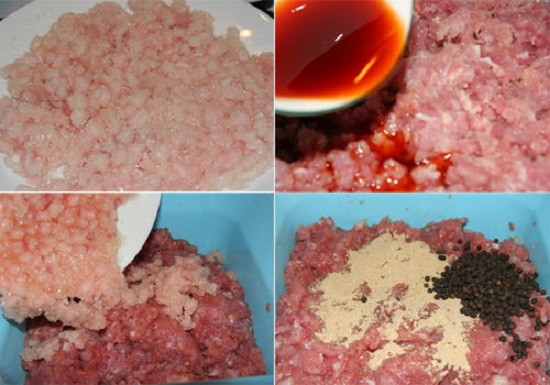 Cách thứ 2, nếu bạn muốn ăn để cảm nhận rõ hơn vị thịt thì sẽ cho hai phần thịt này vào băm chứ không xay. Với cách này, miếng lạp xưởng sẽ nhìn ngon mắt hơn với các hạt mỡ được đan xen nhau giữa các phần thịt nạc. Sau đó, cho phần thịt đã xay hoặc băm vào ướp cùng với các loại gia vị đã chuẩn bị theo tỉ lệ: 2 thìa cafe đường + 2 thìa cafe xì dầu + 2 thìa cafe rượu mai quế lộ + 1 thìa cafe muối + 1 thìa cafe hạt tiêu vào và trộn đều. Trộn xong bạn ướp thịt trong vòng từ 3 – 4 giờ.