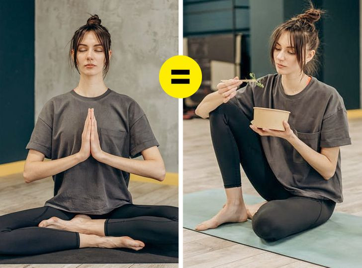 7. Làm dịu tâm trí: Tập yoga trong khi ăn cũng giúp tâm trí bạn tĩnh lặng. Khi tâm trí bình yên, bạn có thể thưởng thức đồ ăn nhiều hơn và chỉ ăn cho đến khi no. Ảnh: BS.