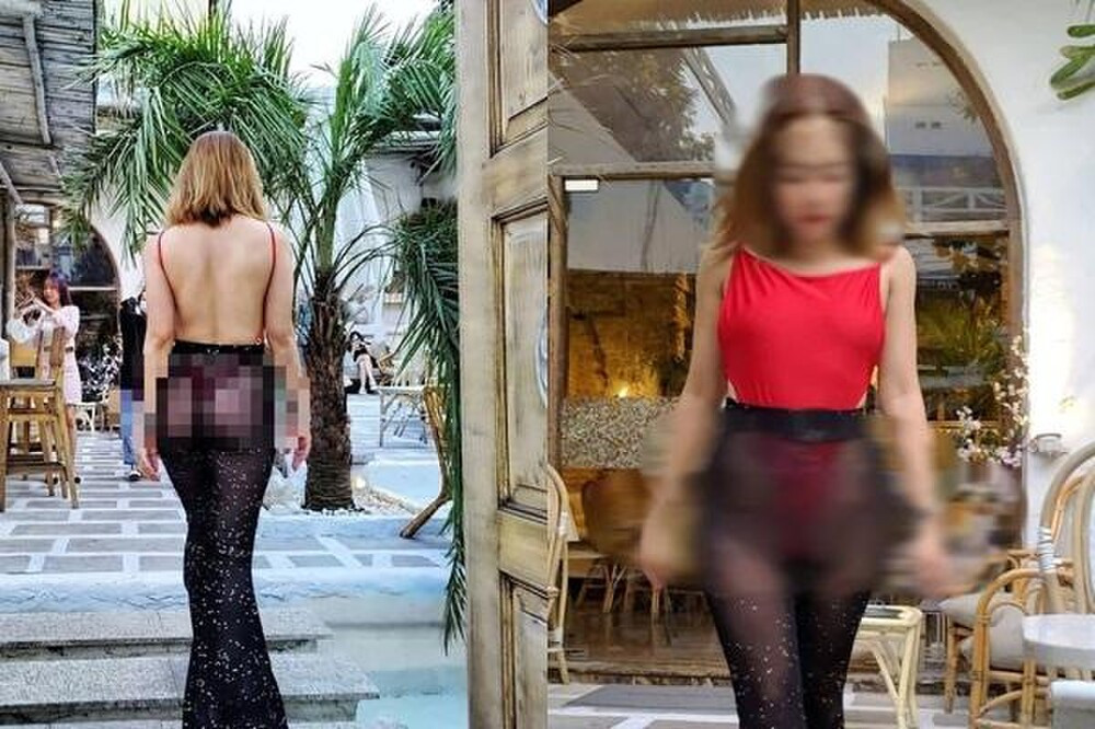 Dù đã có gia đình xong đi bất cứ đâu, chị C cũng tự tin khoe vòng 3 phản cảm với các trang phục xuyên thấu.