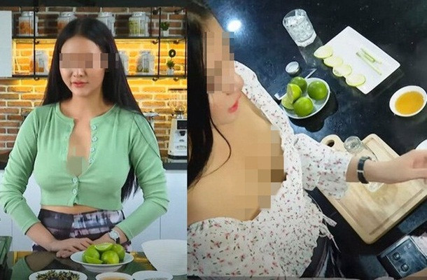 Trong các đoạn video ngắn trên mạng, cô gái này thường ăn mặc phản cảm dạy nấu ăn, để lộ vòng 1 phản cảm trước máy quay và thậm chí còn không mặc áo ngực.