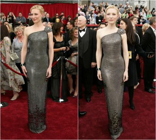 6. Cate Blanchett - 200.000 USD: Năm 2007, Cate bước lên thảm đỏ trong chiếc váy lưới dài lấp lánh của Armani Privé. Chiếc váy được đính toàn bộ bằng pha lê Swarovski. Cũng có thông tin cho rằng giá của thiết kế này ước tính vào khoảng 200.000 USD.