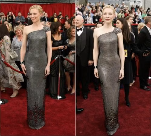6. Cate Blanchett - 200.000 USD: Năm 2007, Cate bước lên thảm đỏ trong chiếc váy lưới dài lấp lánh của Armani Privé. Chiếc váy được đính toàn bộ bằng pha lê Swarovski. Cũng có thông tin cho rằng giá của thiết kế này ước tính vào khoảng 200.000 USD.