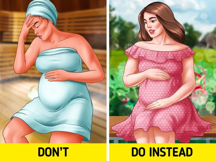 9. Không tắm xông hơi khô hoặc bồn tắm nước nóng vì điều này sẽ làm tăng nhiệt độ cơ thể của bạn. Mặc dù ngồi trong phòng xông hơi khô và ngâm mình trong bồn nước nóng có thể là một cách thư giãn tốt, nhưng điều này có thể rất có hại cho các bà bầu và thai nhi của họ. Hai phương pháp thư giãn này có thể làm tăng khả năng sẩy thai và tăng khả năng bé bị dị tật bẩm sinh. Ảnh: BS.