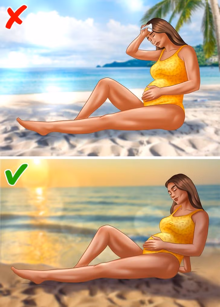 3. Phơi bụng dưới ánh nắng để thai nhi có hệ xương khỏe mạnh. Khi mang thai tháng thứ 6, em bé mở mắt trong bụng mẹ. Và mặc dù chúng chỉ có thể nhìn thấy các vết mờ, nhưng chuyên gia khuyên các mẹ bầu nên phơi bụng dưới ánh sáng mặt trời vì lúc này em bé có thể phản ứng với ánh sáng. Tuy nhiên, hãy hết sức cẩn thận vì nắng nóng quá mức có thể gây hại. Đó là lý do tại sao thời điểm thích hợp hơn để phơi bụng dưới ánh nắng là trước 10 giờ sáng hoặc sau 3 giờ chiều.