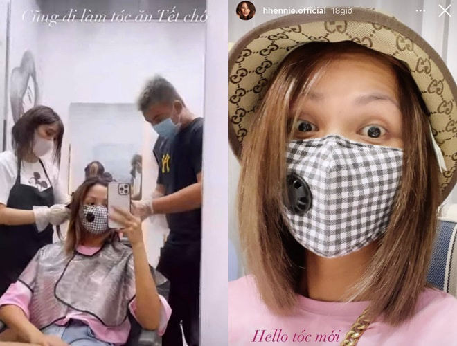 H'Hen Niê: Không thua kém gì các chị em, Hoa hậu H'Hen Niê cũng đã tranh thủ làm mới diện mạo với mái tóc lob duỗi cụp nhuộm nâu vàng.