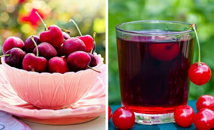 6. Anh đào chua tươi và nước ép anh đào chua: Quả cherry (anh đào chua) rất giàu chất xơ, chất chống oxy hóa, vitamin và khoáng chất. Nhờ tất cả những đặc tính này, cherry có thể giúp chữa chứng mất ngủ. Chúng giảm viêm, đồng thời làm tăng mức melatonin giúp ngủ ngon hơn.