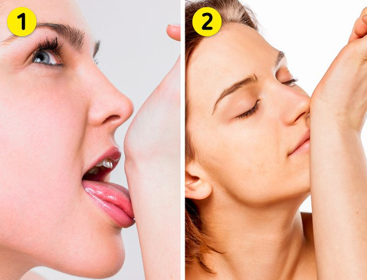 1. Liếm vào bên trong cổ tay của bạn và ngửi nó: Sau khi liếm bên trong cổ tay, hãy đợi từ 5 đến 10 giây rồi ngửi. Điều này sẽ cho bạn cảm nhận chính xác về việc hơi thở bạn có mùi hôi hay không. Nếu bạn cảm thấy có mùi hôi, đó có thể là do lớp lưu huỳnh từ lưỡi của bạn.